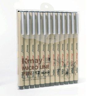 Пігментні лайнери 12 товщин Kmay - набір для графіки, креслення, малювання id_184 фото